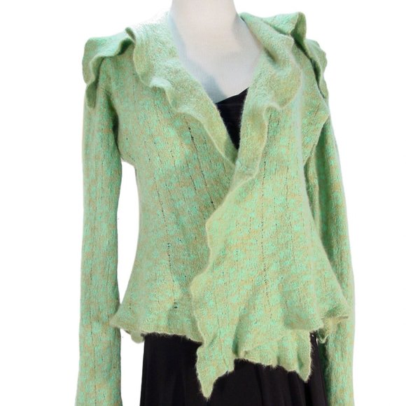 LAINEY KEOGH Seafoam Cashmere Open Cardigan Sweater - Hand Made in IRELAND - Picture 3 of 10